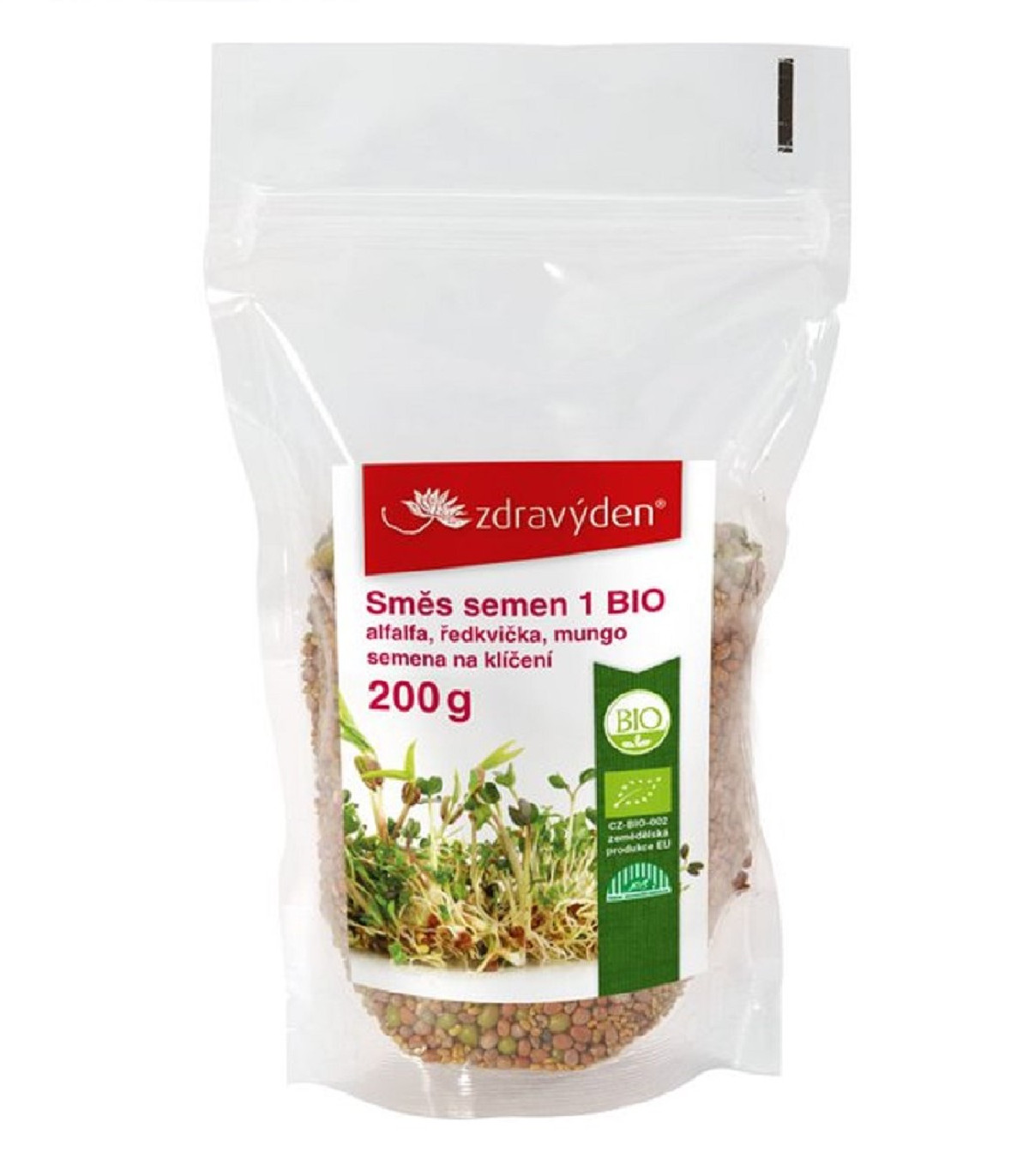 BIO Alfalfa, ředkvička, mungo - Zdravý den - směs bio osiva na klíčky - 200 g