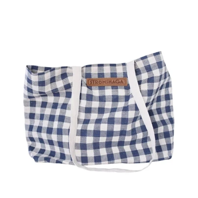 Plátěná taška s kostkovaným vzorem - modro-bílá - Strömshaga AB - 1 ks