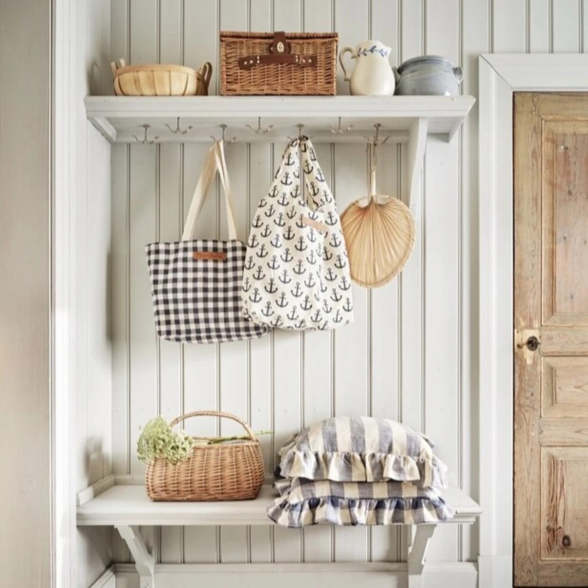 Plátěná taška s kostkovaným vzorem - modro-bílá - Strömshaga AB - 1 ks