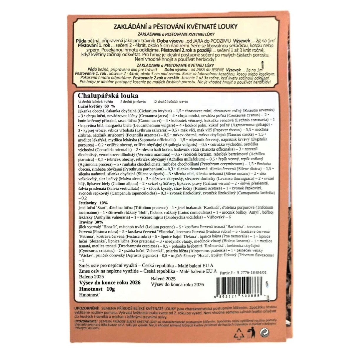 Chalupářská louka - osivo Planta Naturalis - směs lučních květin a trav - 10 g