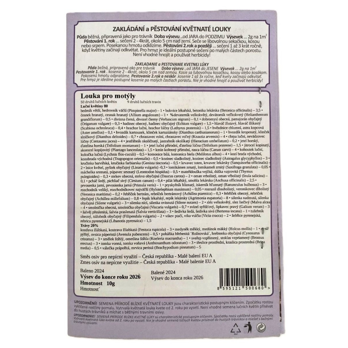 Louka pro motýly - osivo Planta Naturalis - směs lučních květin a trav - 10 g