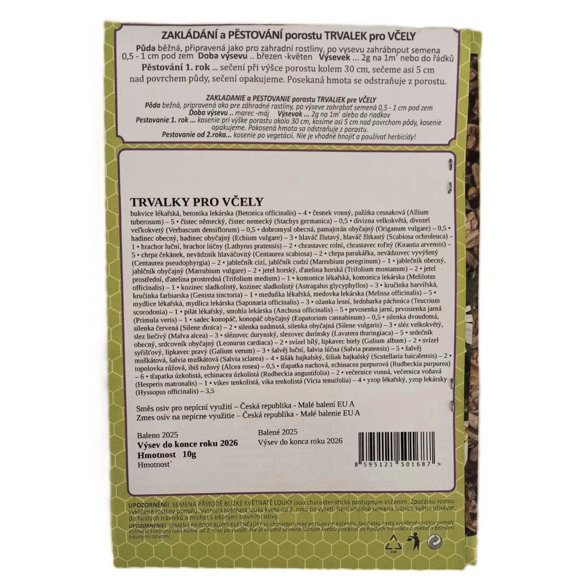 Vytrvalé květy pro včely - osivo Planta Naturalis - směs lučních květin a trav - 10 g