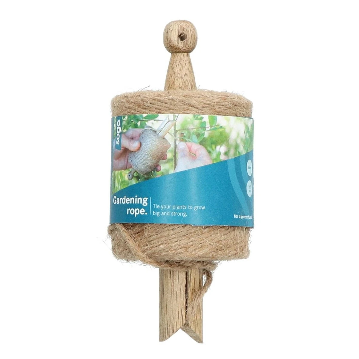 Jutový provázek s dřevěnou rukojetí - SOGO - pěstební pomůcky - 55 m - 1 ks