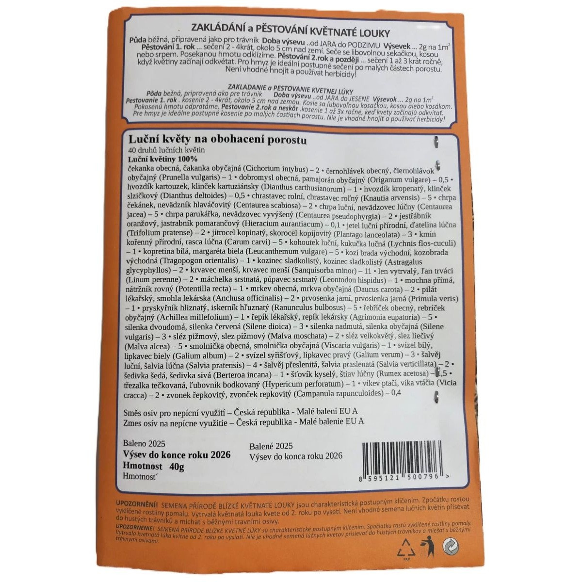 Luční květy na obohacení porostu - osivo Planta Naturalis - směs lučních květin - 40 g