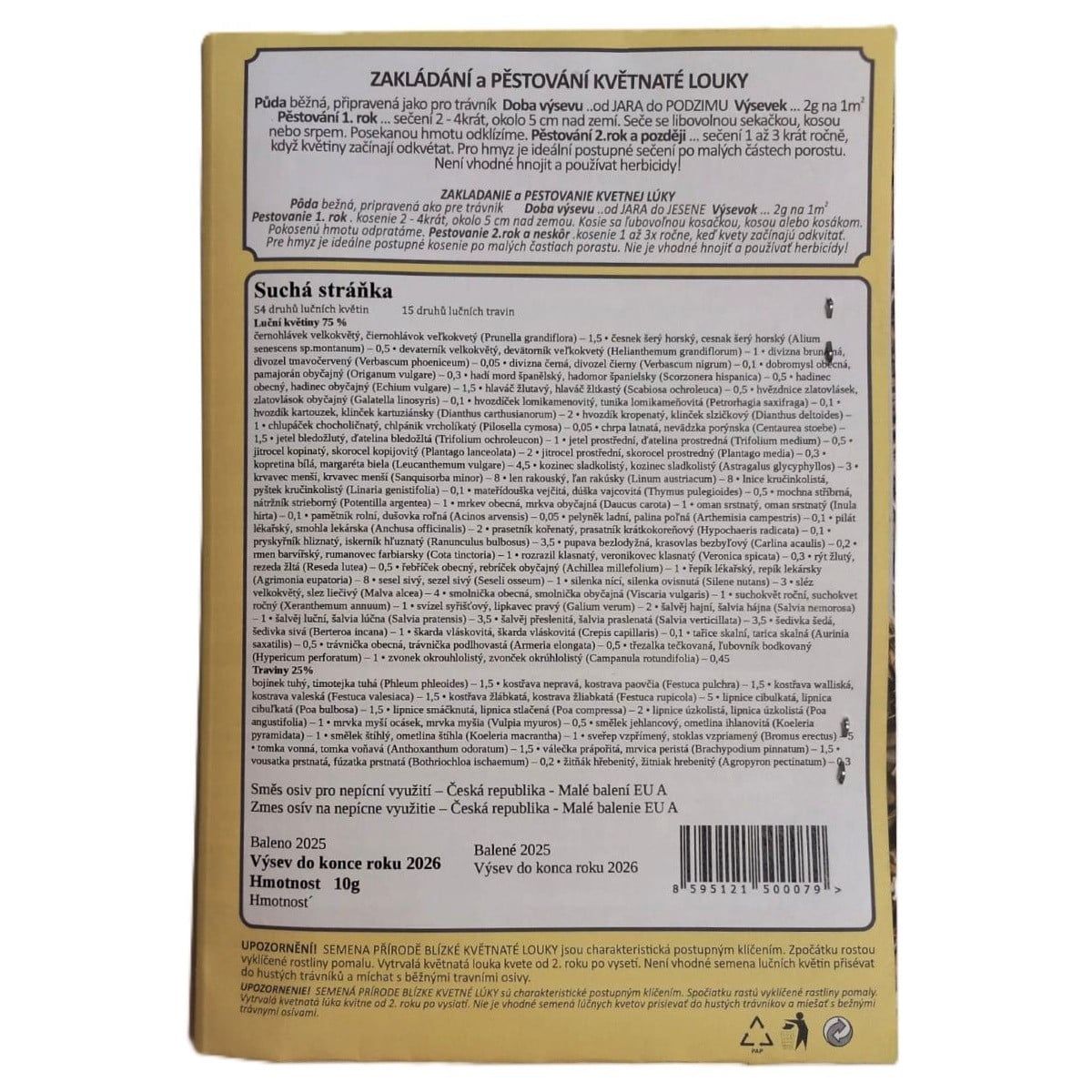 Suchá stráňka - osivo Planta Naturalis - směs lučních květin - 10 g